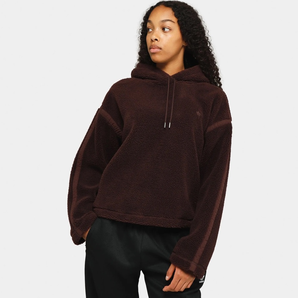 Adidas Dark Brown Sherpa Hooded Pullover Sweatshirt Size XL